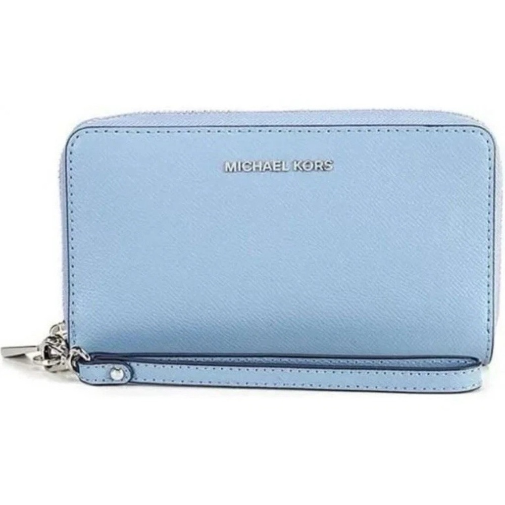 Michael Kors Sky Blue Large Saffiano Leather Smartphone Wristlet